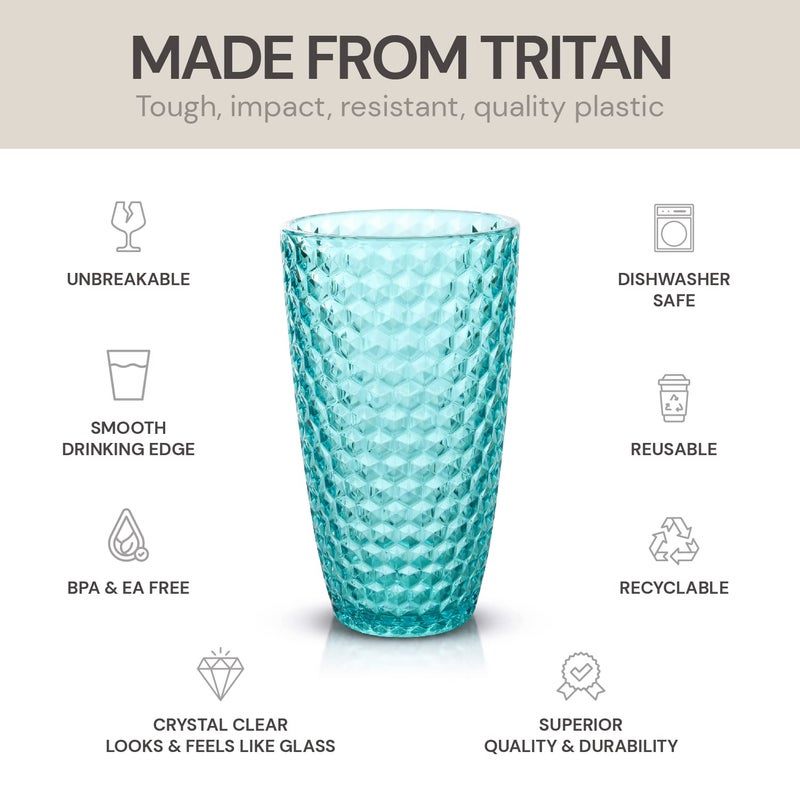 BELLAFORTE Shatterproof Tritan Plastic Tall Tumbler, Set of 4, 19oz - Laguna Beach Drinking Glasses - Unbreakable Tritan Drinking Glasses for Parties - BPA Free - Blue - Image 3